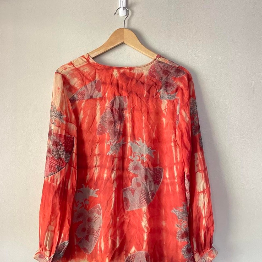 Artisan Citron 100% Silk Hand Dyed Boho Blouse & Scarf Set - Picture 4 of 8